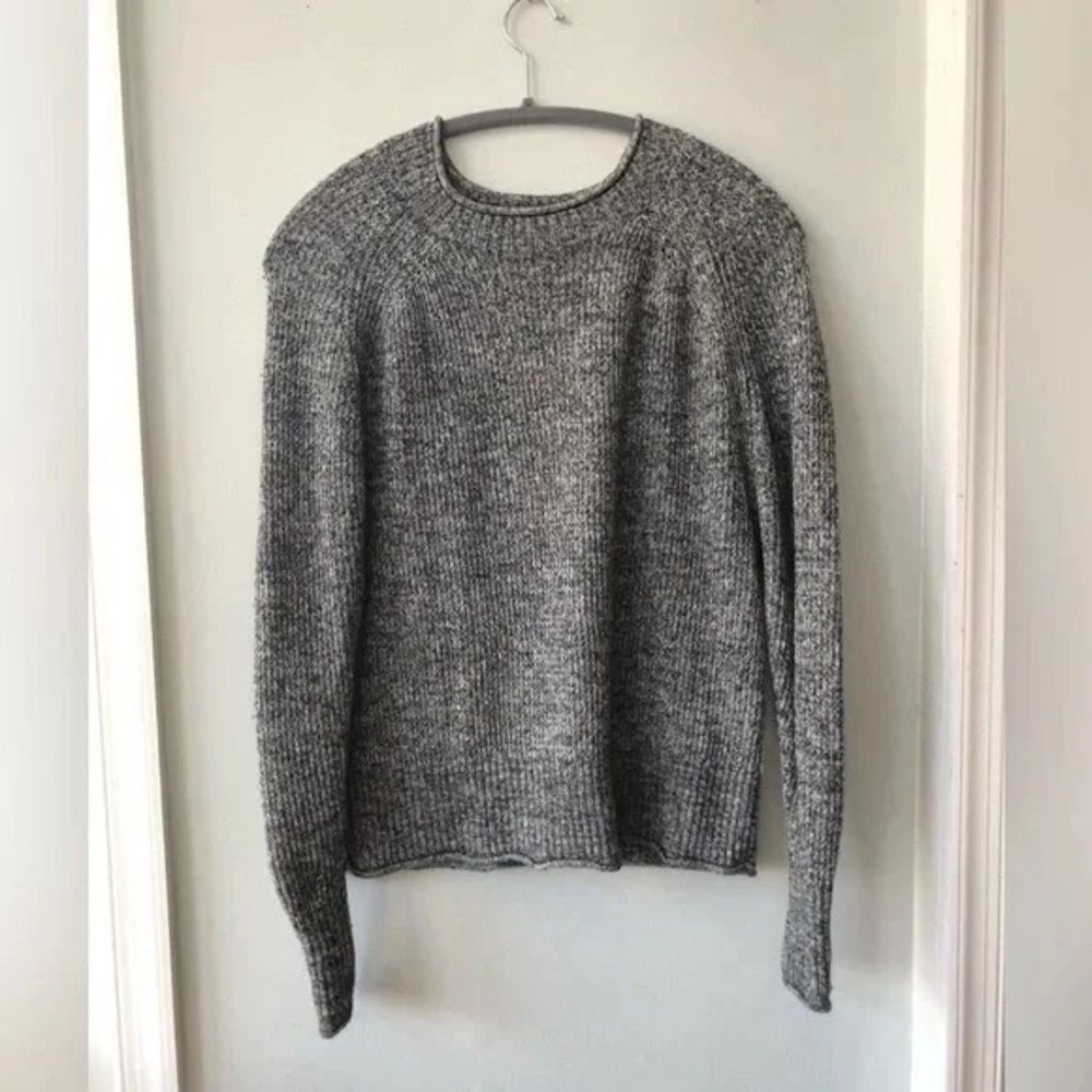 Loft Marled Gray Black Crewneck Dolman Pullover Sweater - Picture 2 of 4
